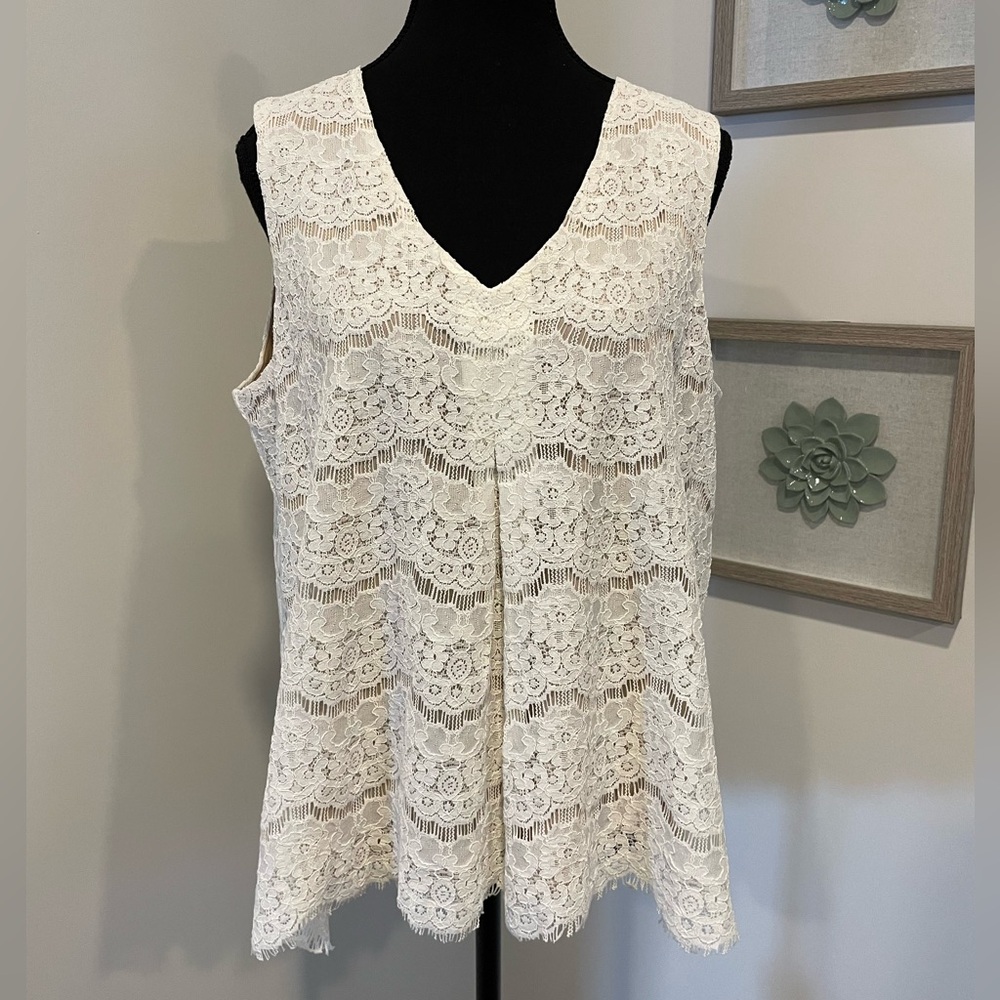 Never Worn! Rose & Olive Cream & Nude Sleeveless Lace Overlay Top